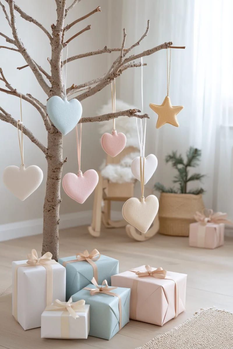 scandinavian-inspired pastel tree with soft felt ornaments and paper stars 1