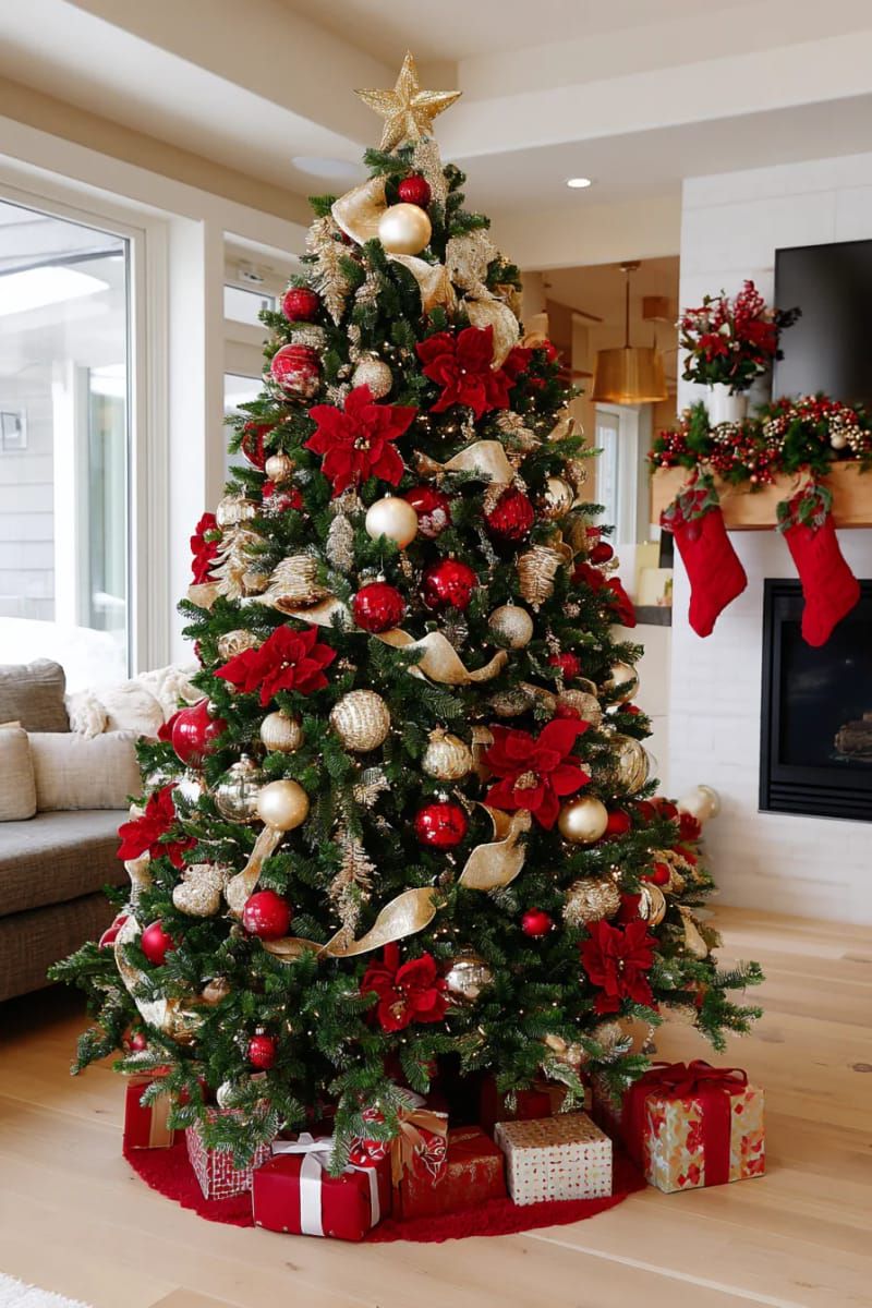 classic red and gold tree with oversized ornaments for a dramatic statement 1