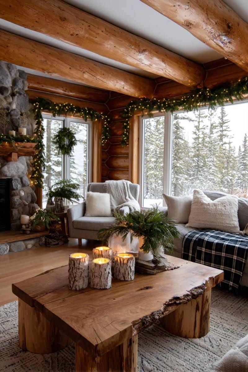 birch log candle holders with carved out tea light spaces 1