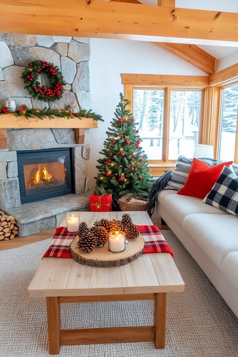 pinecone garland with red berries and rustic twine for a mantel accent 1