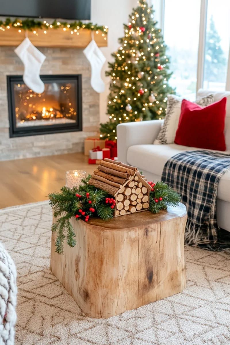 mini log cabin ornaments made from cinnamon sticks and twigs 1