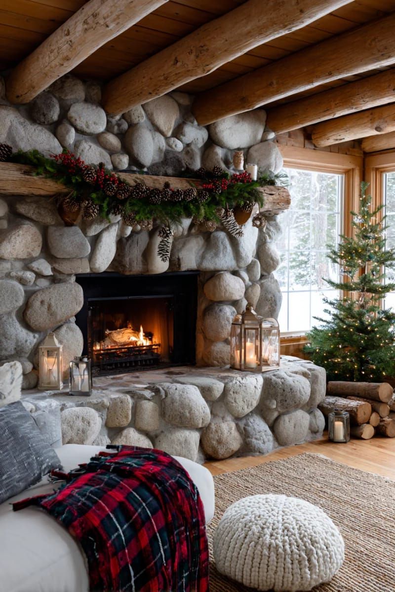 pinecone garland with red berries and rustic twine for a mantel accent 1