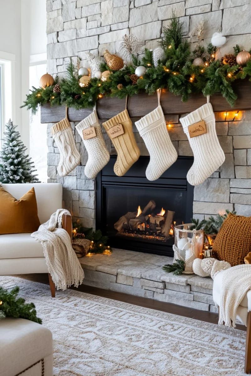 upcycled sweater stockings with wooden name tags 1