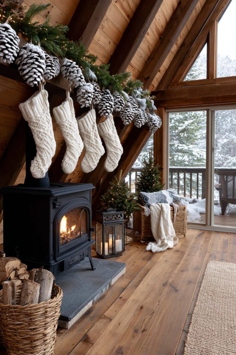 hanging pinecone clusters dipped in white paint for snowy effect 1