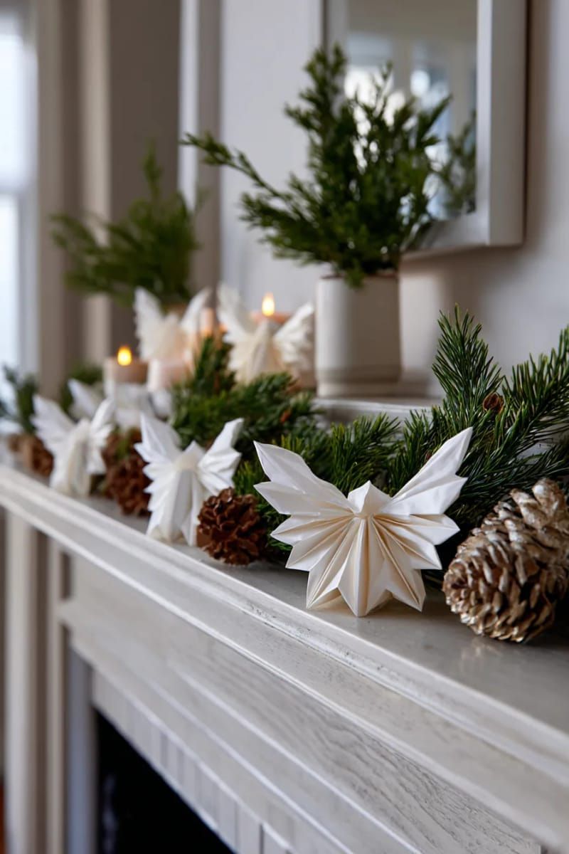 minimalist folded paper angel silhouettes for serene mantel displays 1