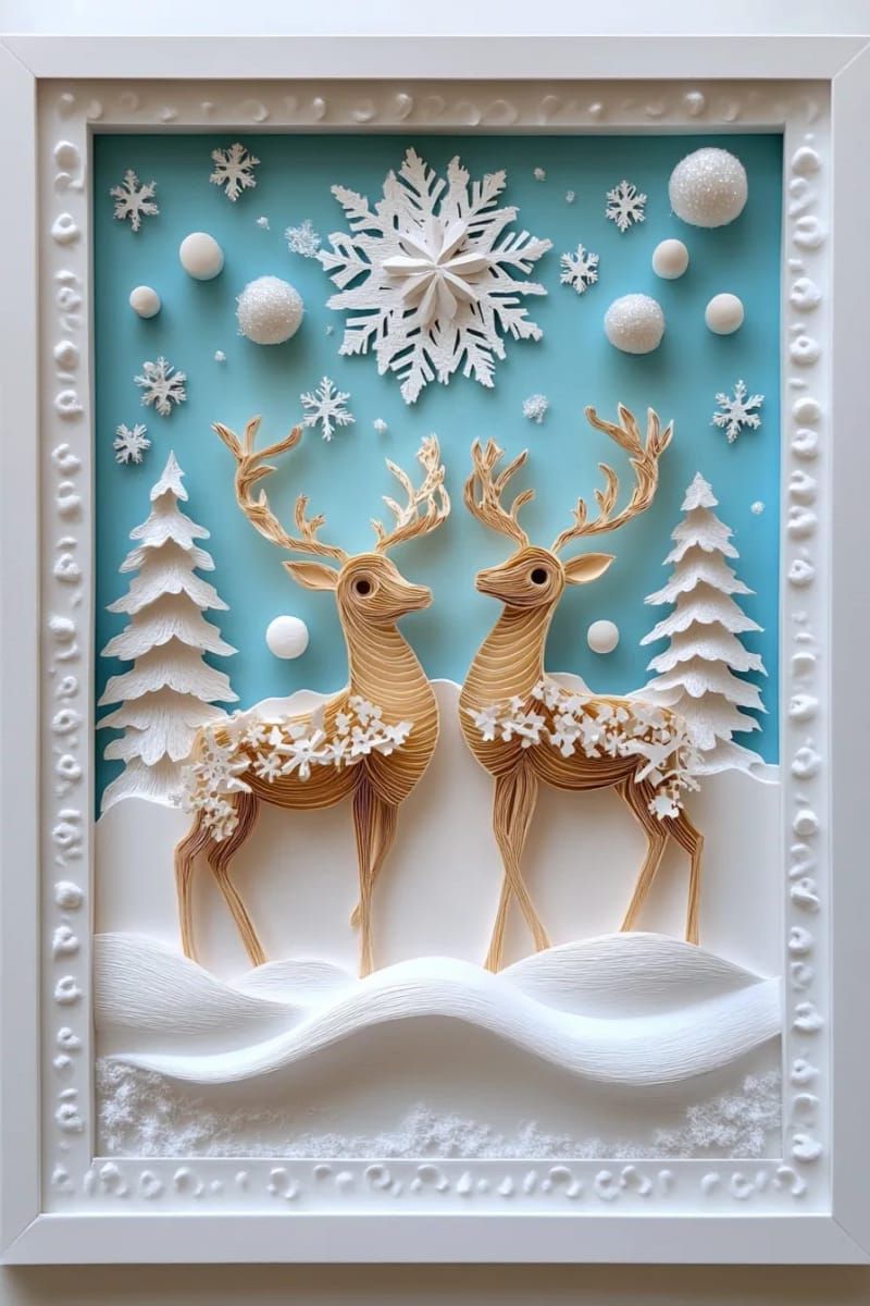 shadowbox paper reindeer scenes with contrasting snowy backgrounds 1