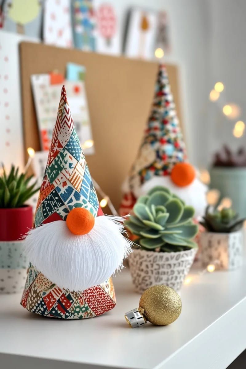 paper cone christmas gnome figures for whimsical office decorations 1