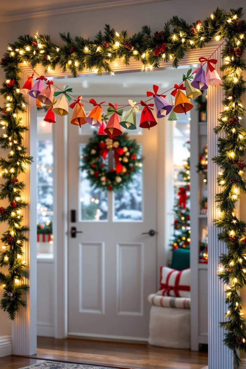 vibrant origami bell garland with tiny red bows for doorways 1