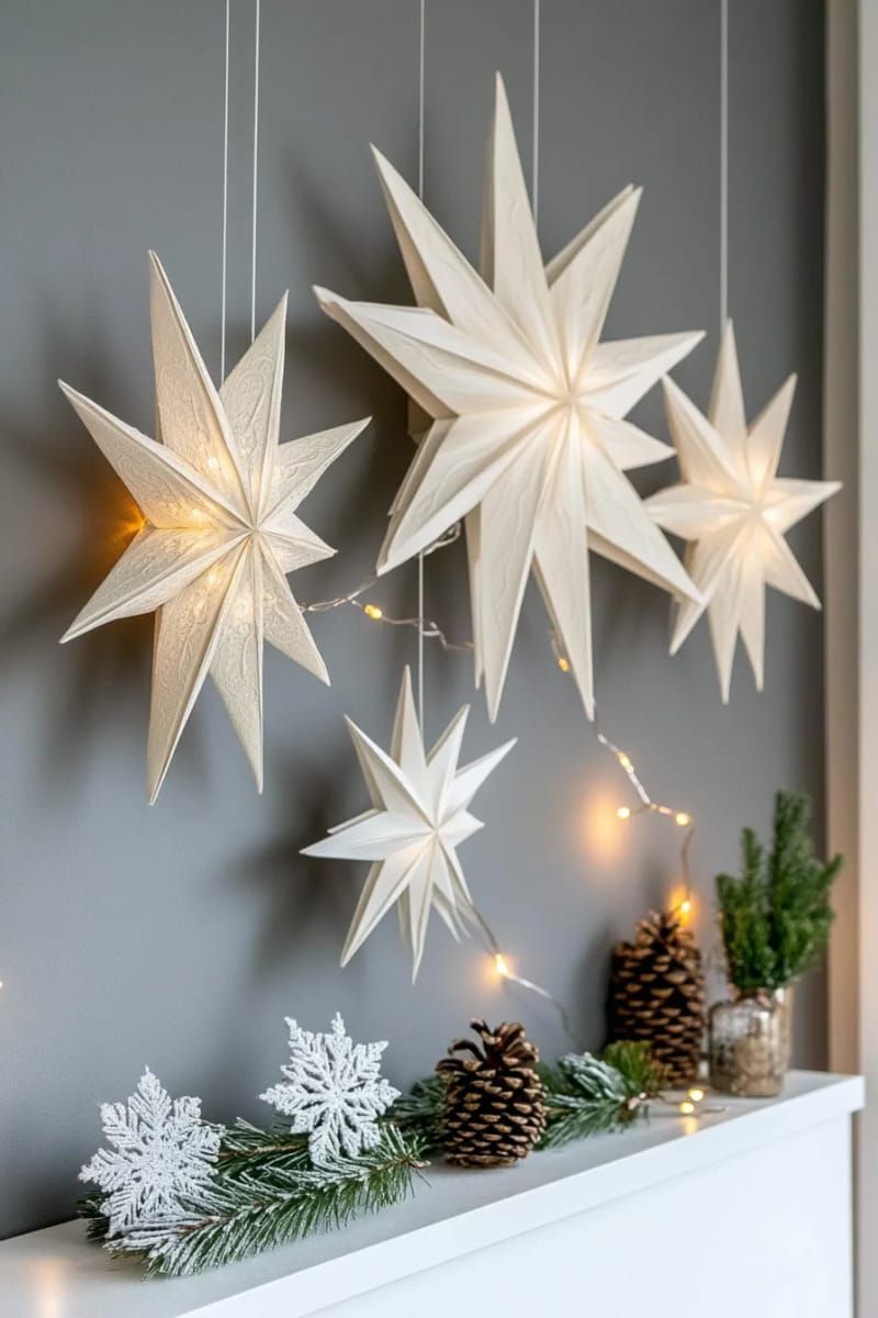 layered 3d paper snowflake stars for dramatic winter wall decorations 1