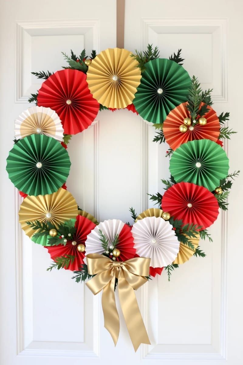 colorful accordion paper fans arranged as a cheerful holiday wreath 1