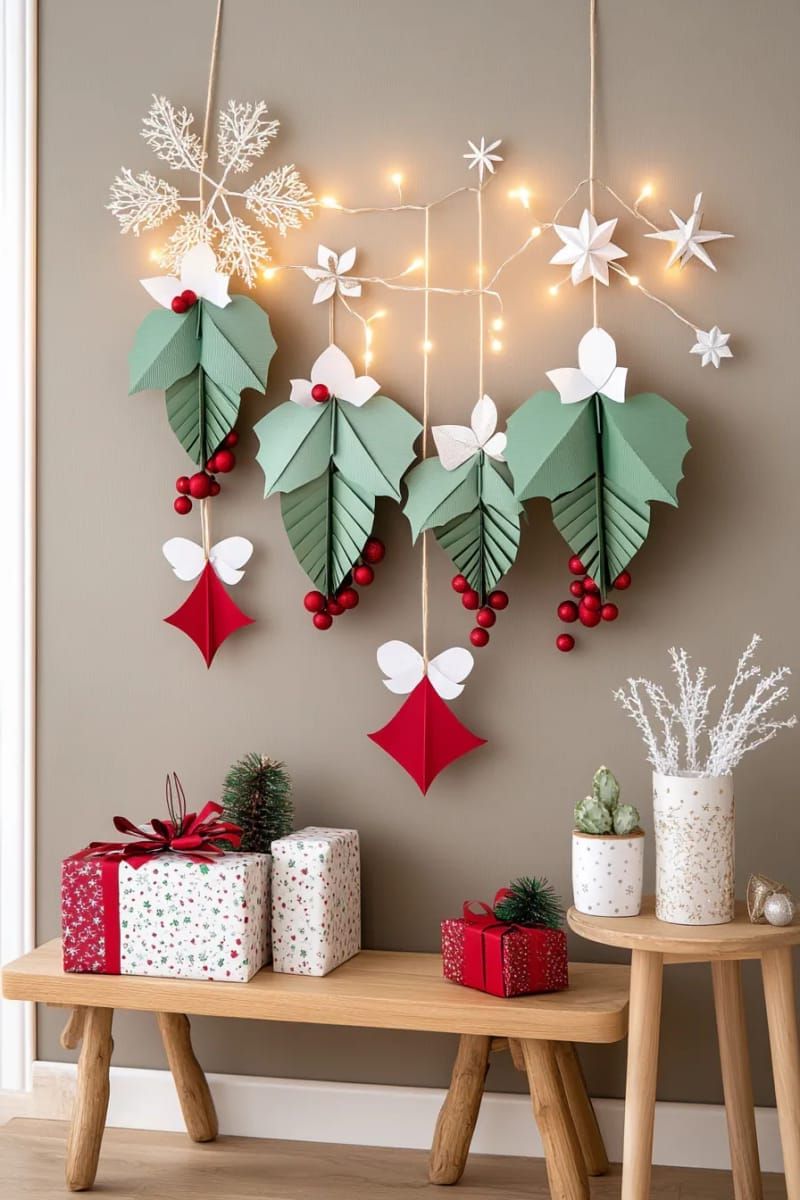 playful paper holly leaf and berry garland for festive walls 1