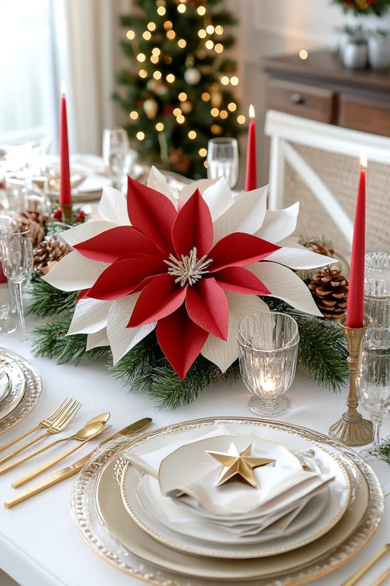 layered paper poinsettia flowers for elegant christmas table settings 1
