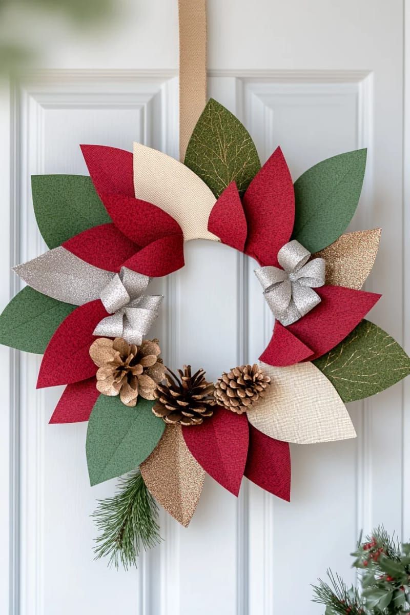 festive red and green cardstock wreath with tiny ribbon bows 1