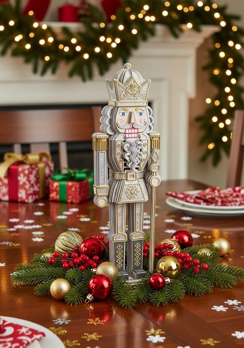 layered paper nutcracker centerpiece with shimmering foil accents 1