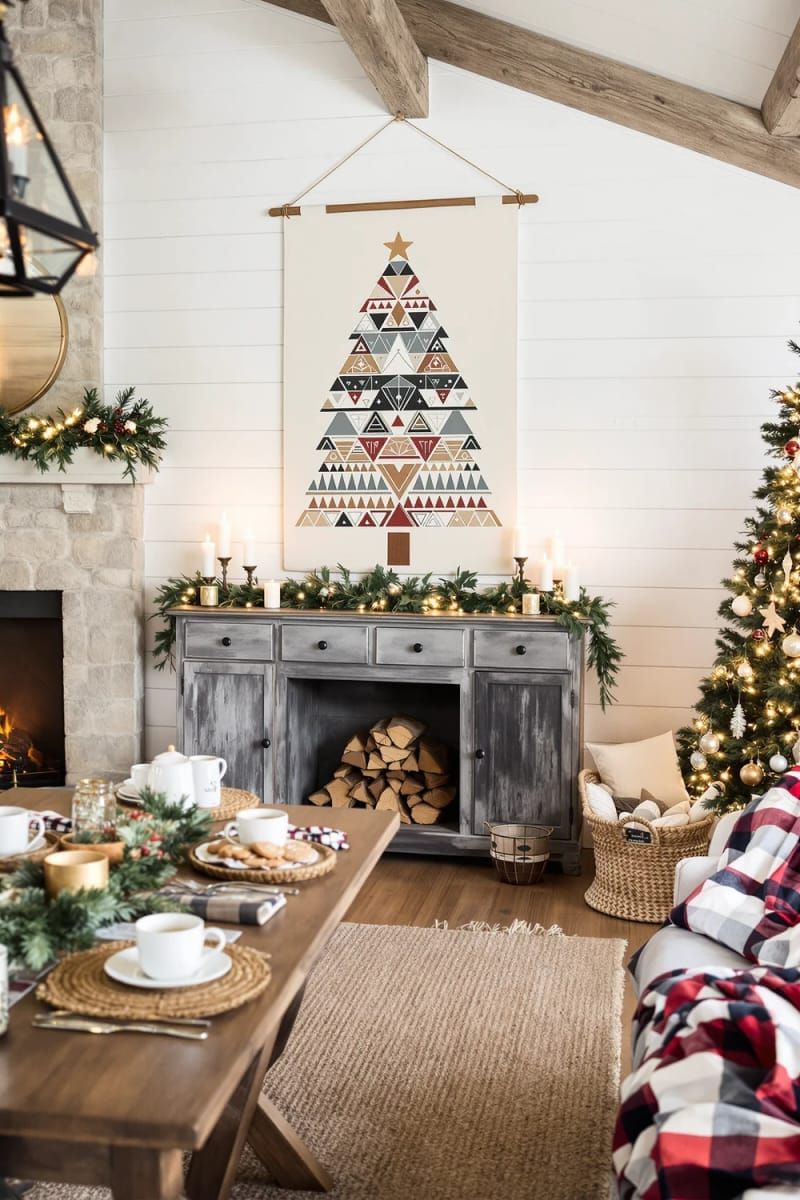 nordic-style christmas tree wall hanging with geometric patterns 1