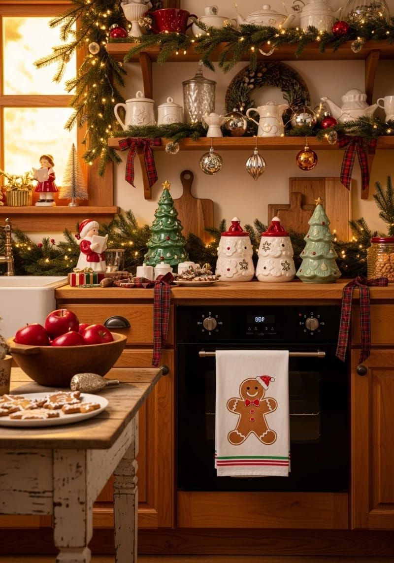 festive kitchen tea towel with cricut iron-on gingerbread man 1