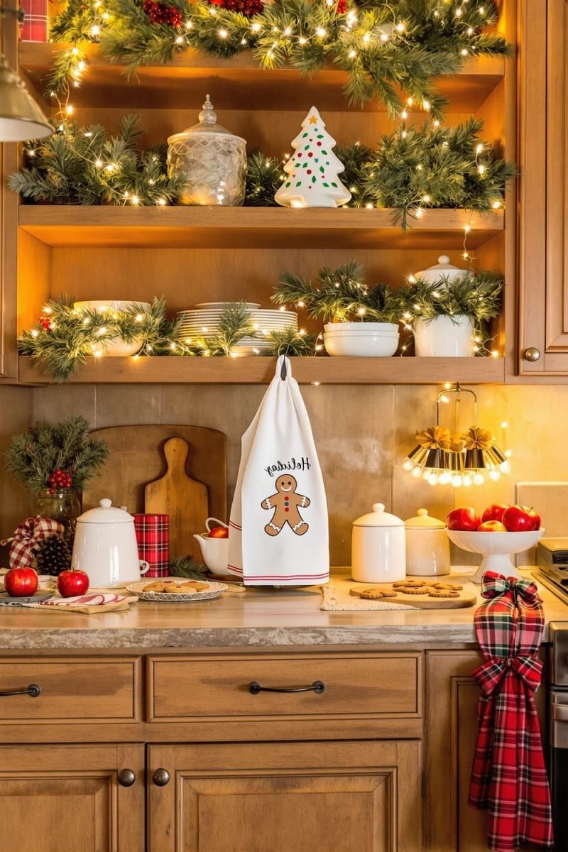 festive kitchen tea towel with cricut iron-on gingerbread man 1