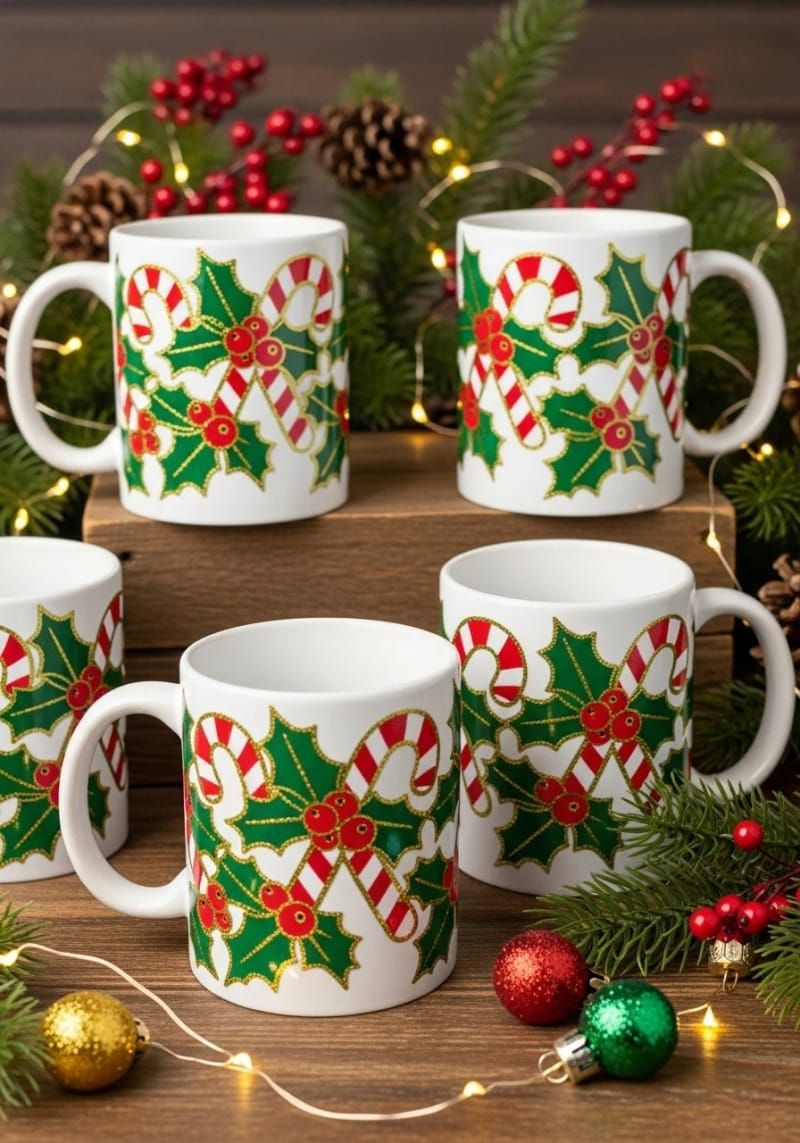 cute christmas mug wraps with candy cane and holly motifs 1
