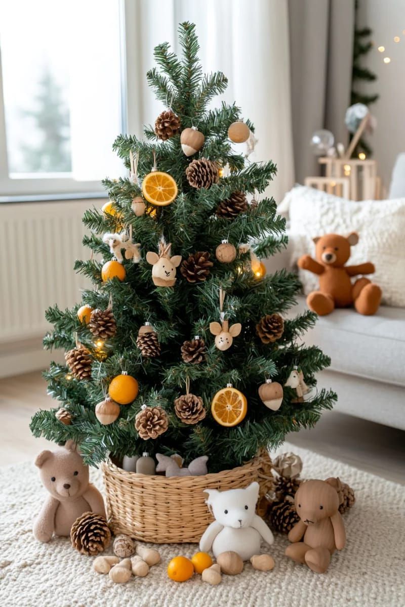 nature-inspired tree decorated with pinecones, acorns, and dried citrus slices 1