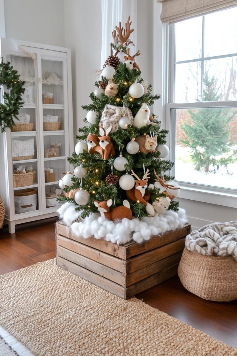 rustic branch tree adorned with woodland animal felt ornaments 1