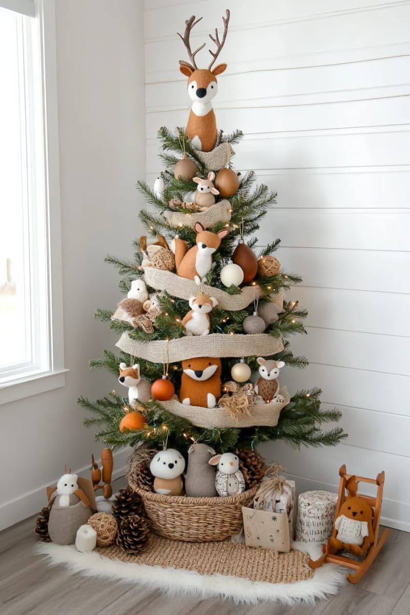 rustic branch tree adorned with woodland animal felt ornaments 1