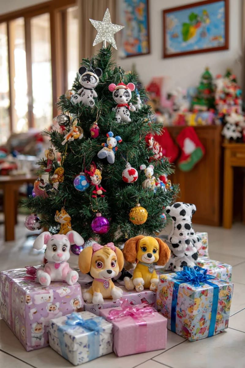 mini tree decorated with kids’ favorite cartoon or disney character ornaments 1