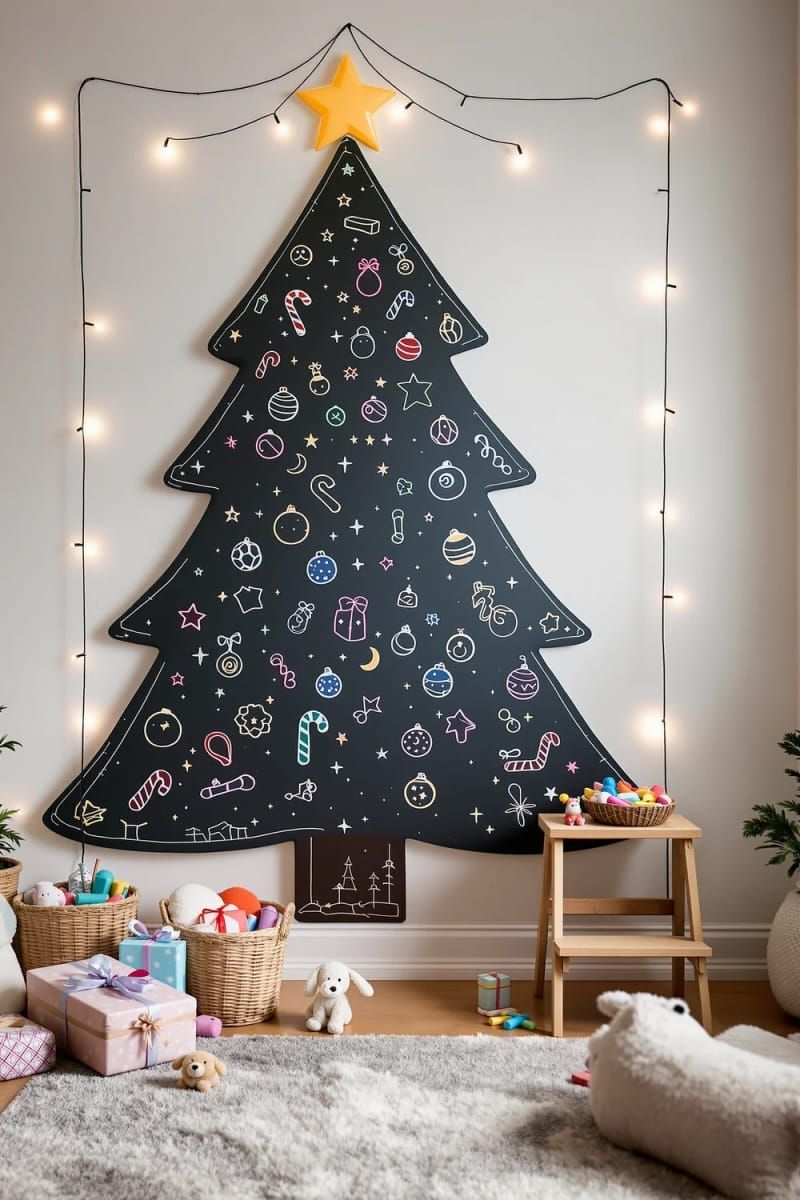 chalkboard wall tree for doodling new decorations each day 1