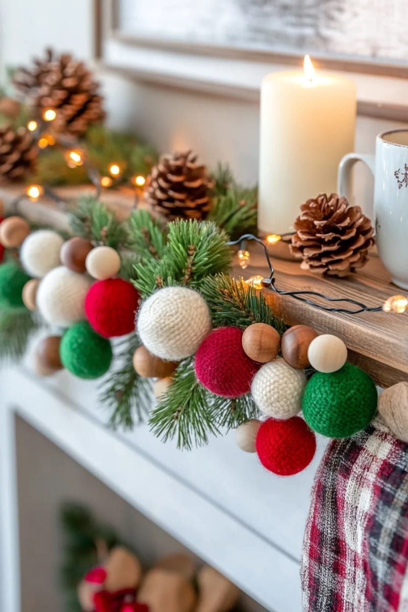 holiday garland using felted wool sweater scraps and wooden beads 1