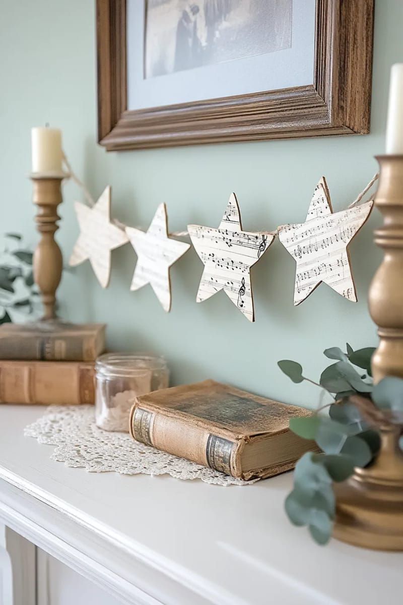 sheet music paper star garland for vintage-inspired decor 1