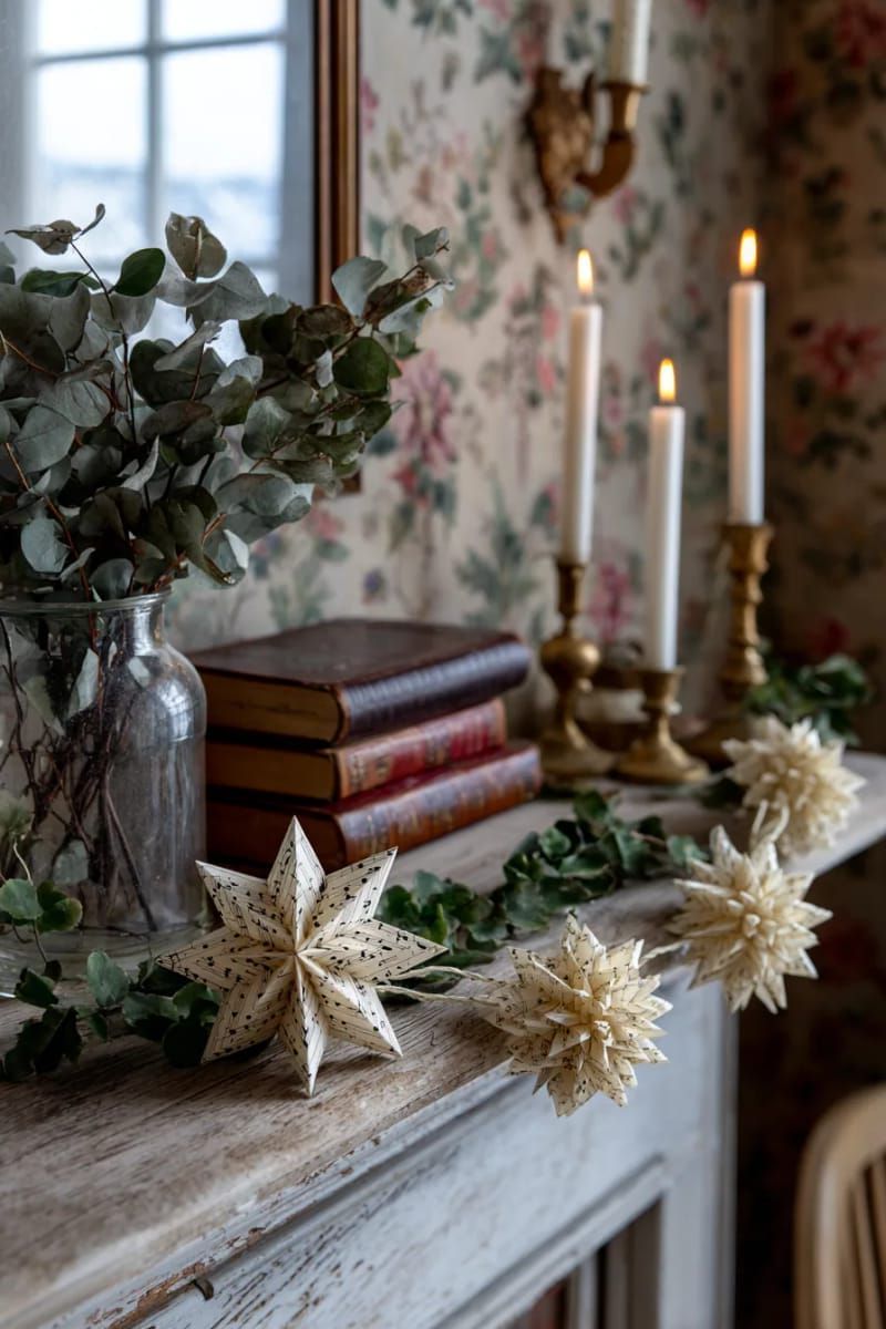 sheet music paper star garland for vintage-inspired decor 1