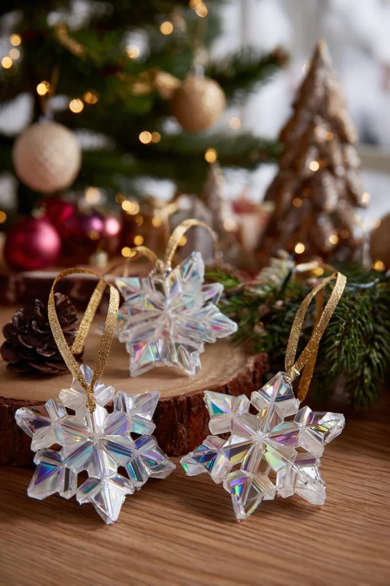 shimmering cd shard snowflake ornaments with ribbon hangers 1