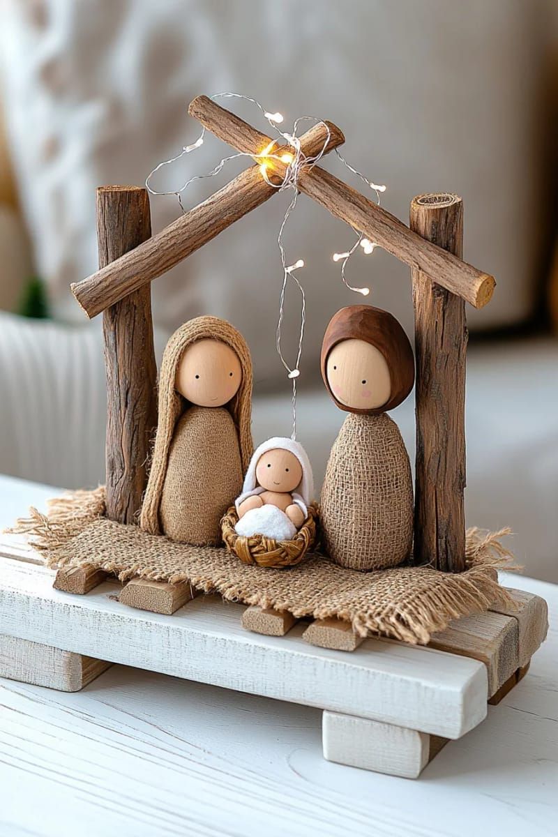 mini pallet nativity scene with driftwood and burlap details 1