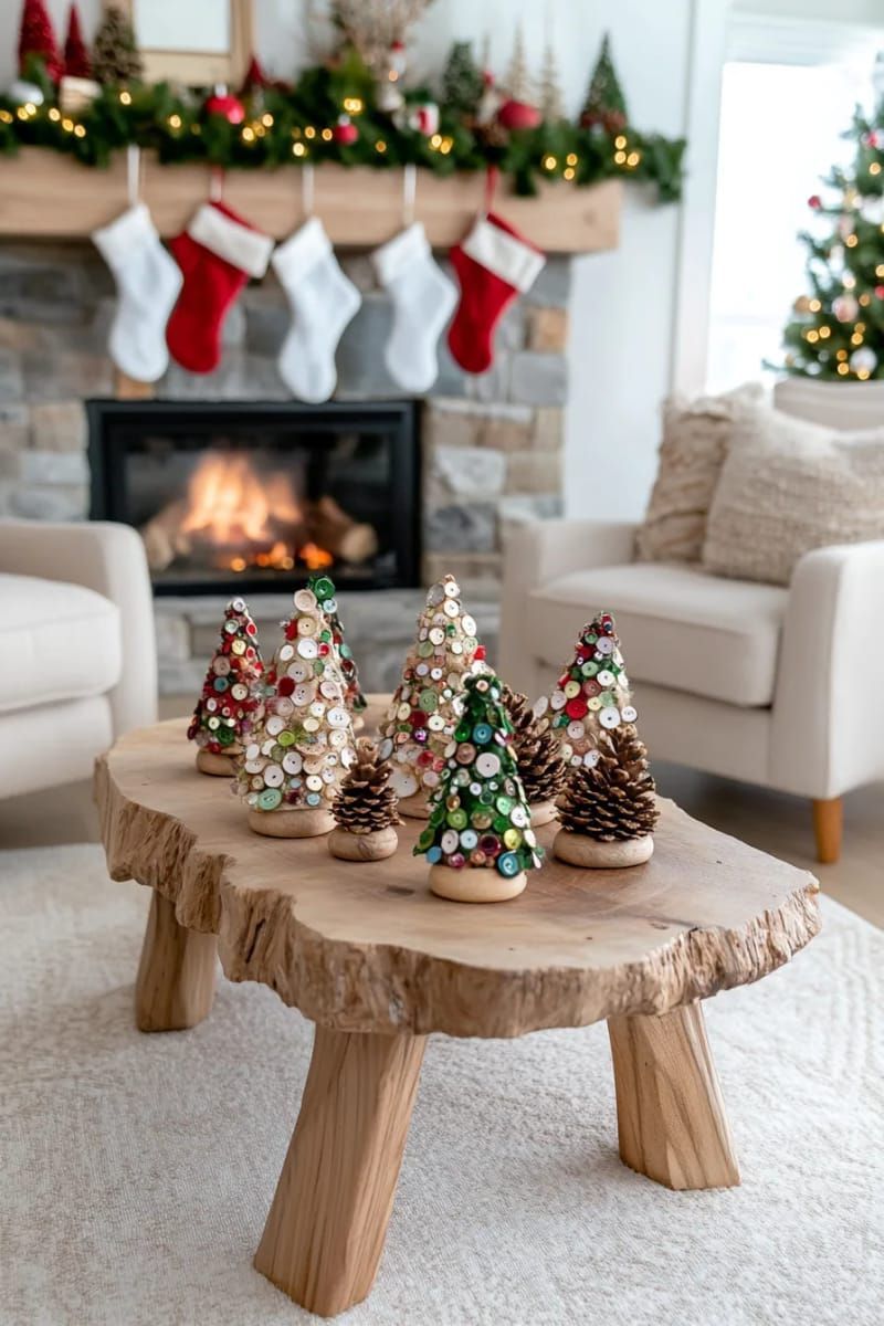 pinecone christmas trees decorated with vintage buttons and beads 1