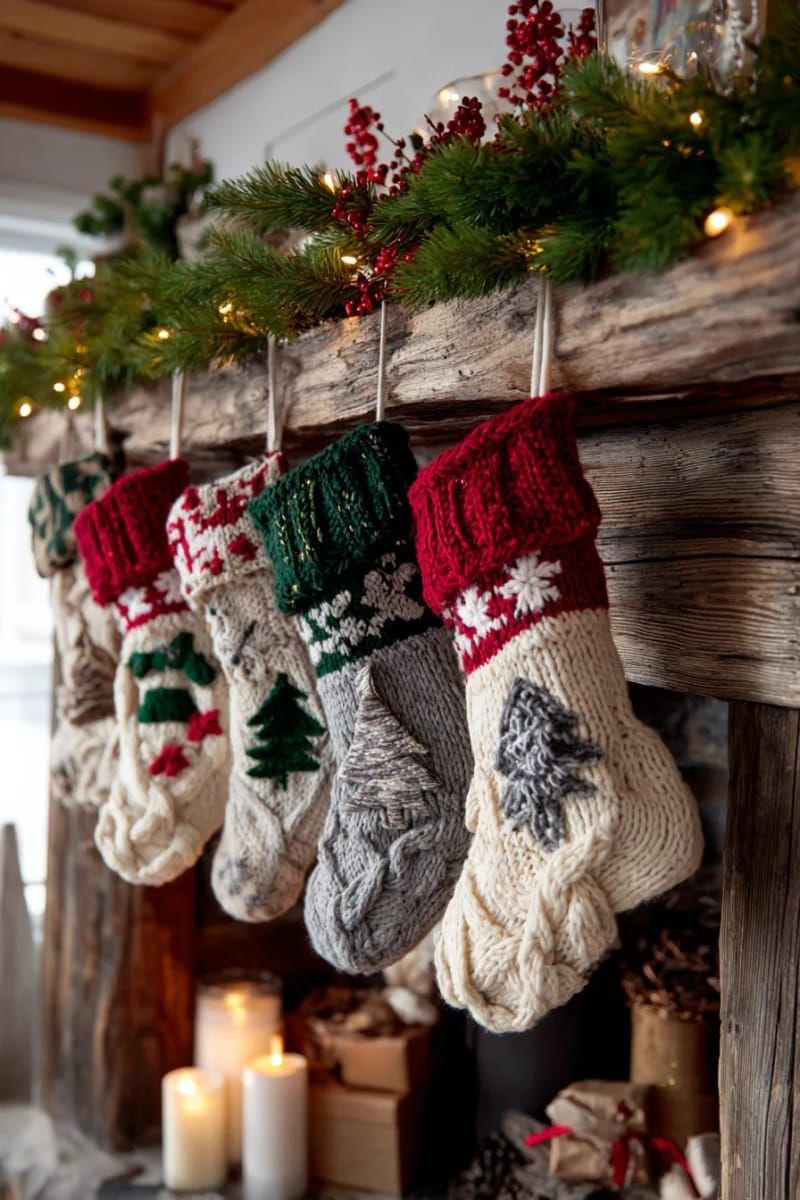 old sweater mitten stockings with festive felt appliqués 1