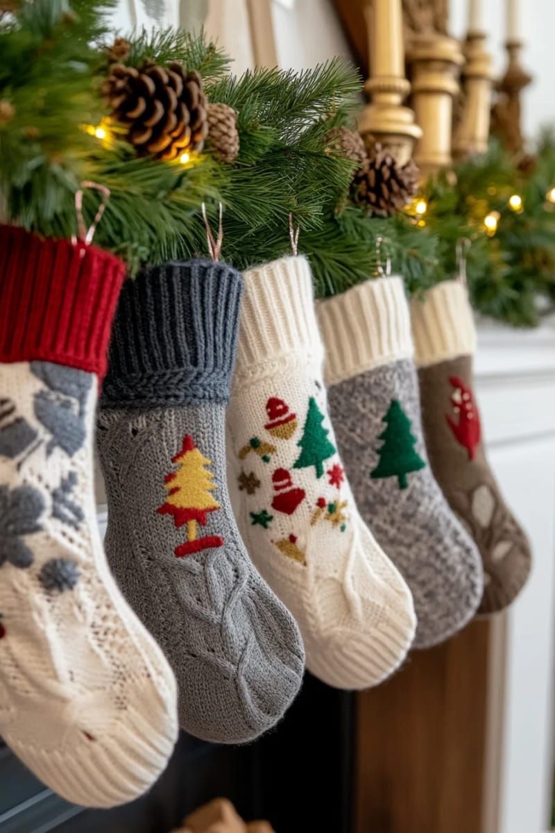old sweater mitten stockings with festive felt appliqués 1
