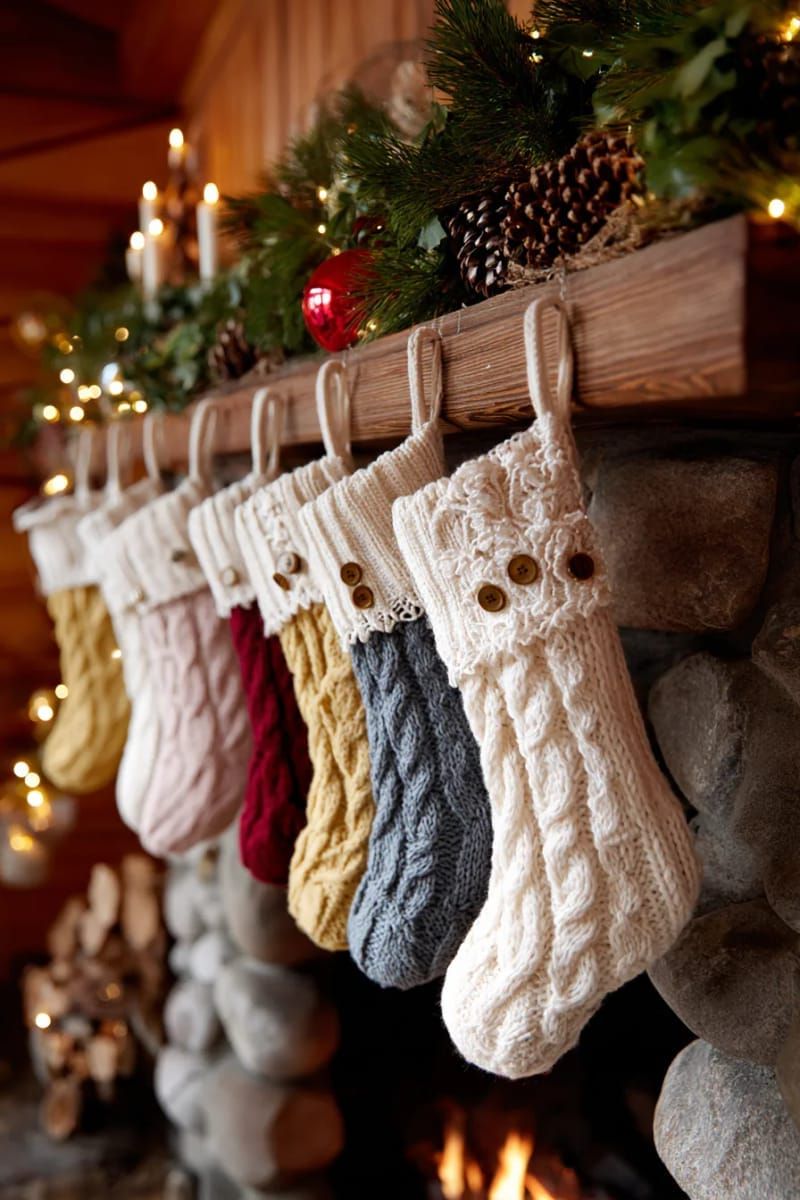 sweater-sleeve christmas stockings with lace and button embellishments 1