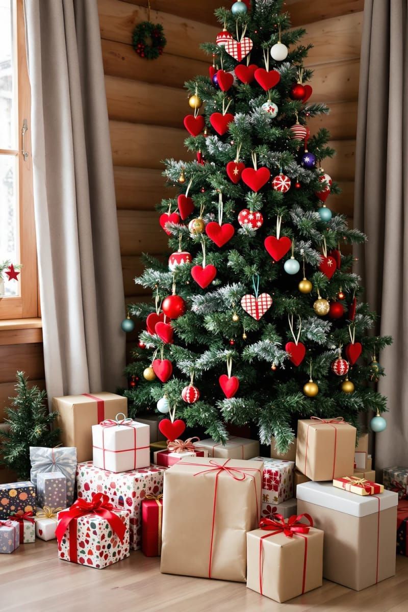 red felt and bead scandinavian heart ornaments 1