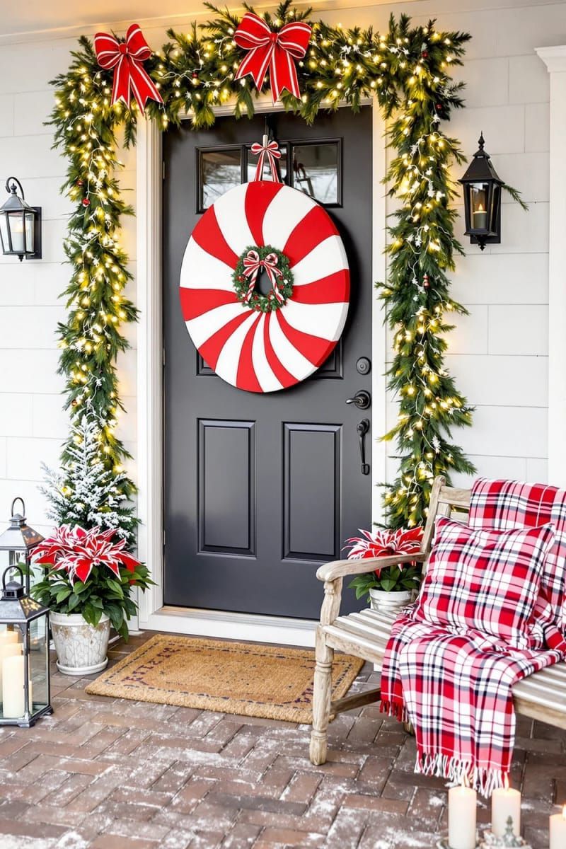 oversized peppermint swirl door hanger using painted cardboard and ribbon 1