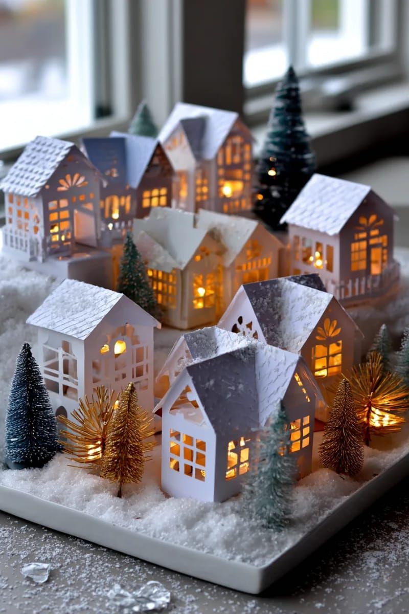 diy paper christmas village with glowing led tea lights 1