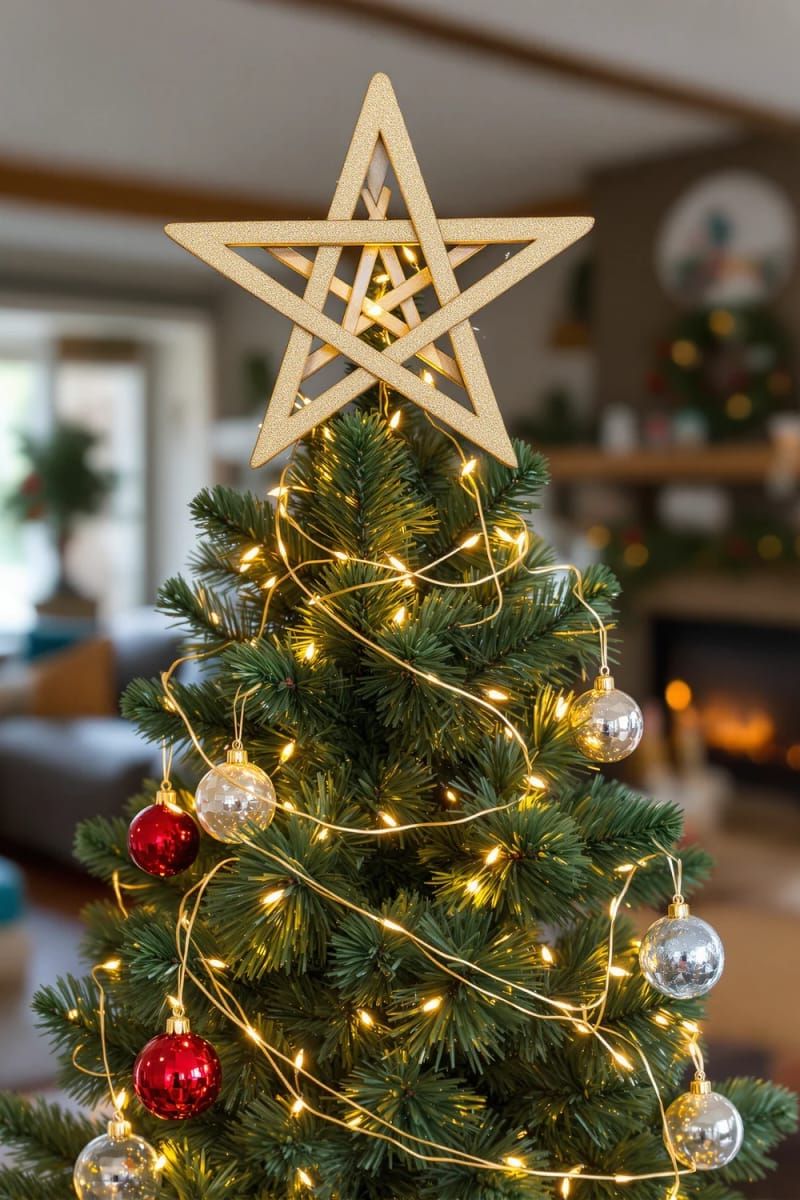 glittery 3d star crafted from popsicle sticks for tree toppers 1