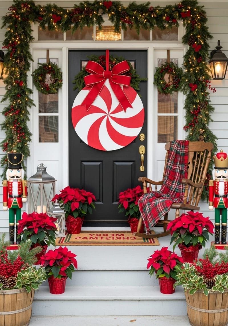 oversized peppermint swirl door hanger using painted cardboard and ribbon 1