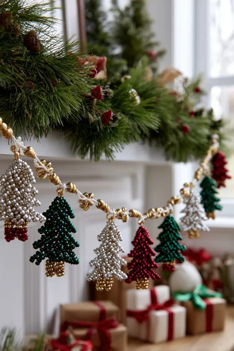 beaded triangle trees strung together for a playful room garland 1