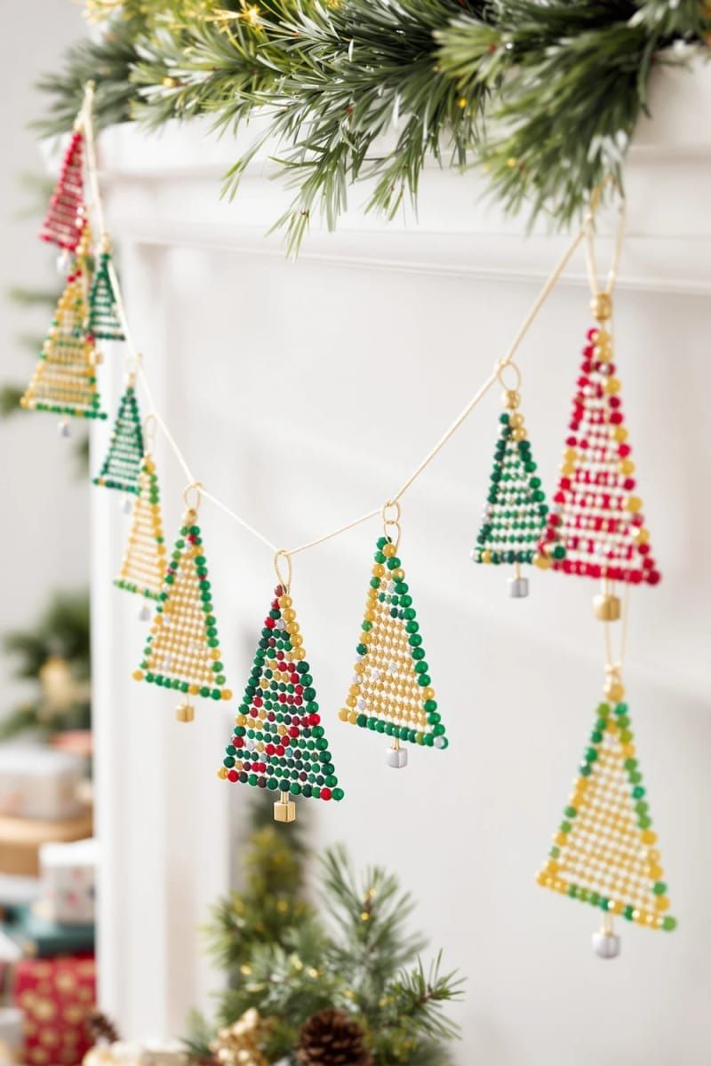 beaded triangle trees strung together for a playful room garland 1