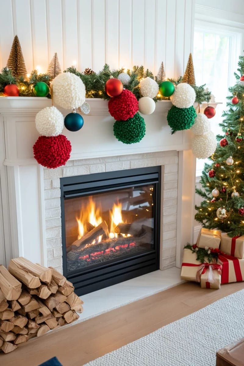 chunky yarn pom-pom garland for the mantel or tree 1