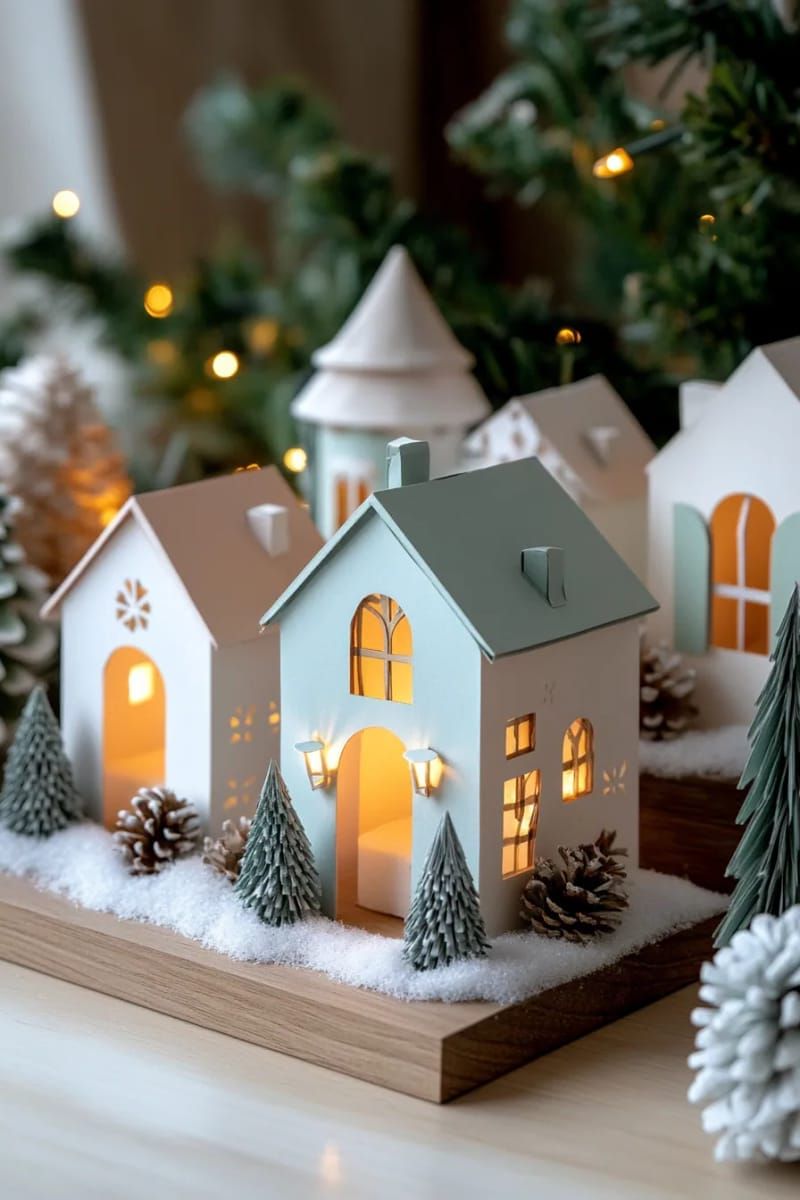diy paper christmas village with glowing led tea lights 1