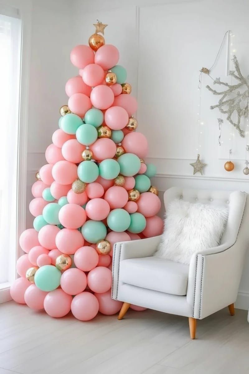 pink and mint balloon tree for a modern, pretty color pop twist 1