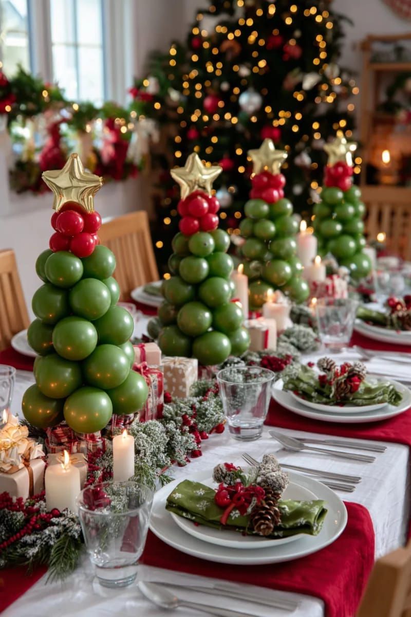mini balloon christmas trees as unique table centerpieces 1
