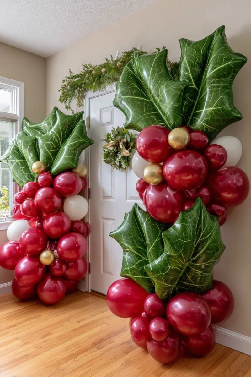 oversized balloon holly leaves and berries for door or wall statement 1