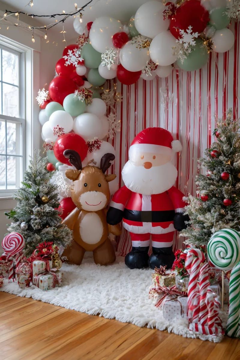 santa and reindeer balloon duo for whimsical kids’ corner decoration 1