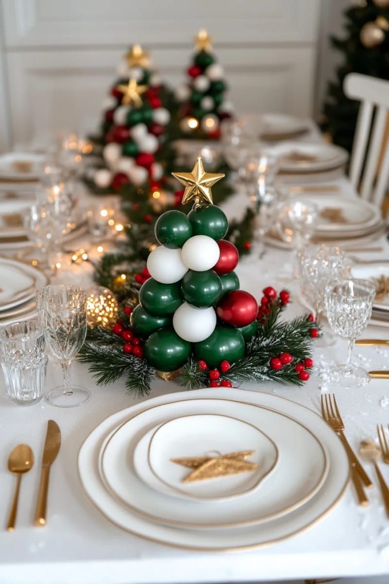 mini balloon christmas trees as unique table centerpieces 1